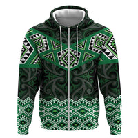 New Zealand Aotearoa Hoodie Green Taniko Art Maori Pattern
