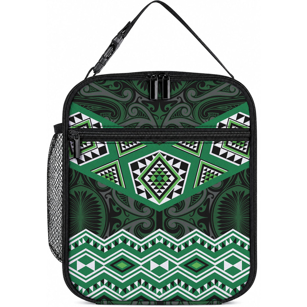 New Zealand Aotearoa Lunch Bag Green Taniko Art Maori Pattern LT05 10.2 × 8.3 × 4.3 inch Green - Polynesian Pride