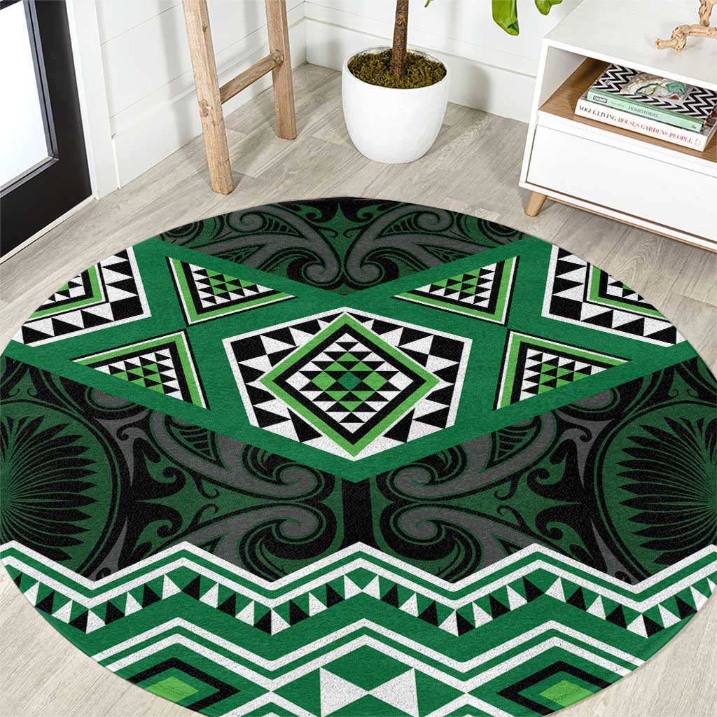 New Zealand Aotearoa Round Carpet Green Taniko Art Maori Pattern LT05 Green - Polynesian Pride