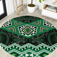 New Zealand Aotearoa Round Carpet Green Taniko Art Maori Pattern LT05 Green - Polynesian Pride