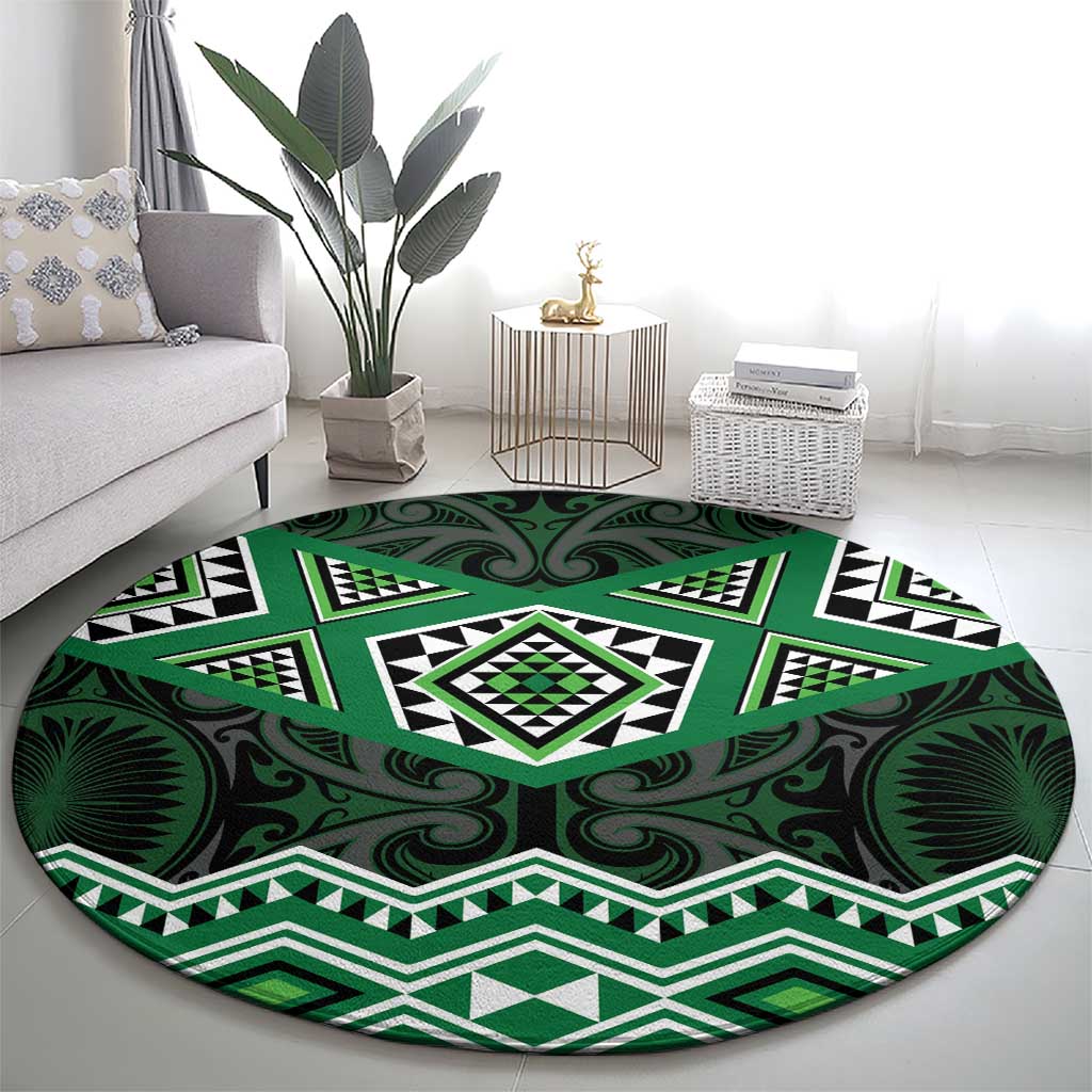 New Zealand Aotearoa Round Carpet Green Taniko Art Maori Pattern LT05 - Polynesian Pride