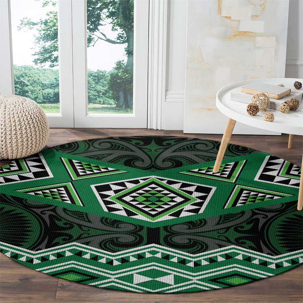 New Zealand Aotearoa Round Carpet Green Taniko Art Maori Pattern LT05 - Polynesian Pride