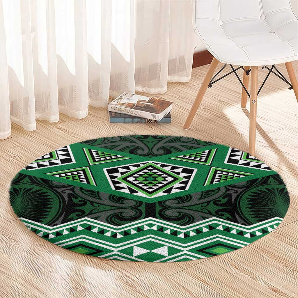 New Zealand Aotearoa Round Carpet Green Taniko Art Maori Pattern LT05 - Polynesian Pride