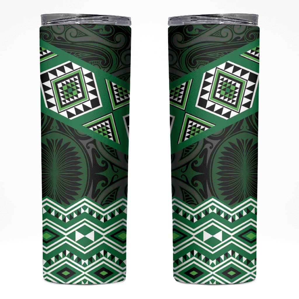 New Zealand Aotearoa Skinny Tumbler Green Taniko Art Maori Pattern LT05 Green - Polynesian Pride