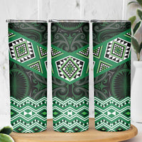 New Zealand Aotearoa Skinny Tumbler Green Taniko Art Maori Pattern LT05 - Polynesian Pride