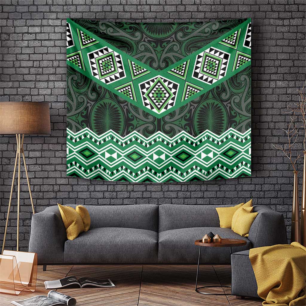 New Zealand Aotearoa Tapestry Green Taniko Art Maori Pattern LT05 Green - Polynesian Pride