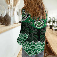 New Zealand Aotearoa Women Casual Shirt Green Taniko Art Maori Pattern LT05 - Polynesian Pride