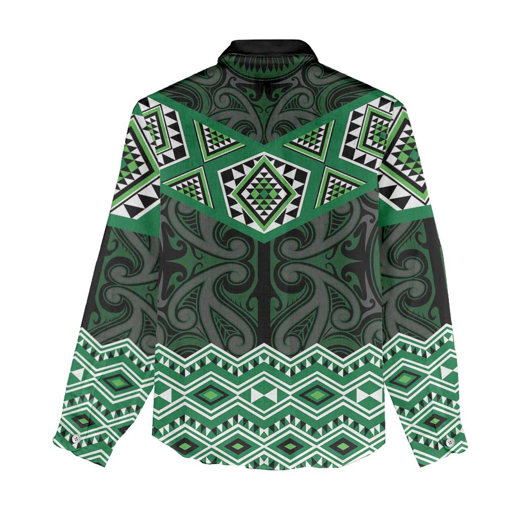 New Zealand Aotearoa Women Casual Shirt Green Taniko Art Maori Pattern LT05 - Polynesian Pride