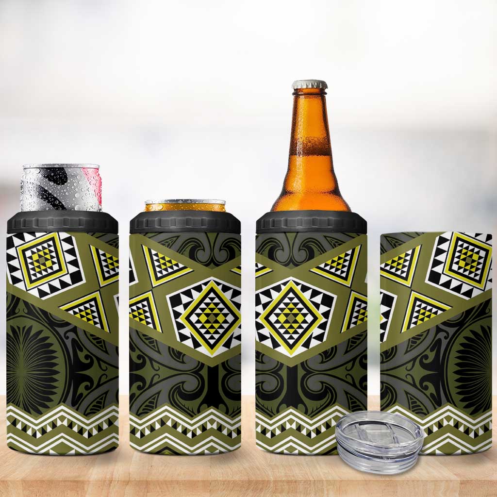 New Zealand Aotearoa 4 in 1 Can Cooler Tumbler Yellow Taniko Art Maori Pattern LT05 - Polynesian Pride