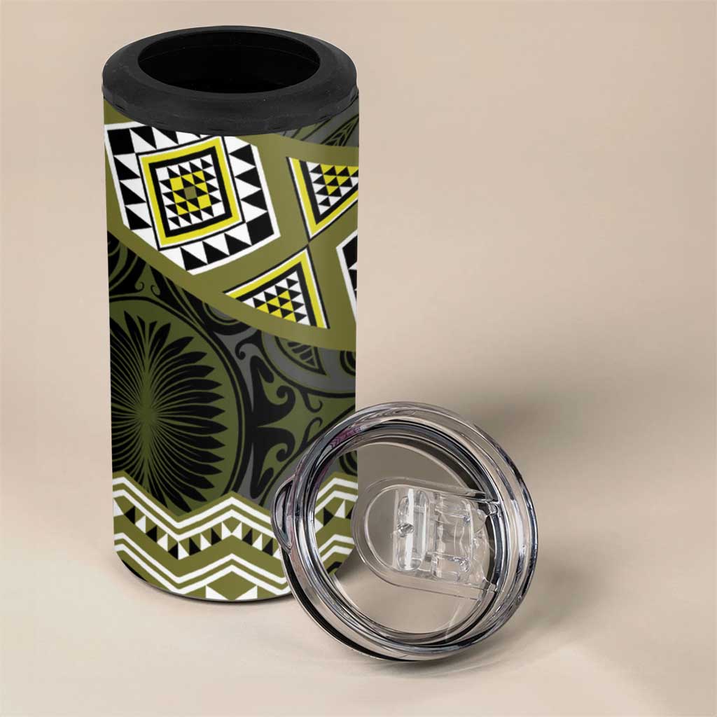 New Zealand Aotearoa 4 in 1 Can Cooler Tumbler Yellow Taniko Art Maori Pattern LT05 - Polynesian Pride