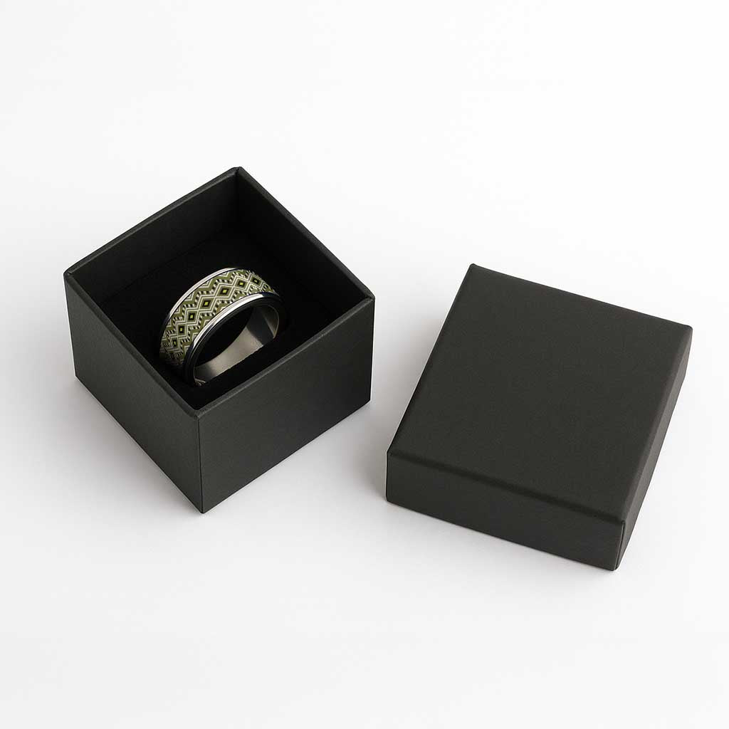 New Zealand Aotearoa Classic Ring Yellow Taniko Art Maori Pattern LT05 - Polynesian Pride