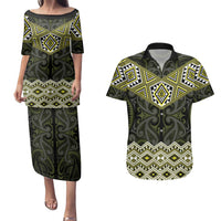 New Zealand Aotearoa Couples Matching Puletasi and Hawaiian Shirt Yellow Taniko Art Maori Pattern LT05 Yellow - Polynesian Pride