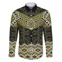 New Zealand Aotearoa Family Matching Off Shoulder Short Dress and Hawaiian Shirt Yellow Taniko Art Maori Pattern LT05 Dad's Shirt - Long Sleeve Yellow - Polynesian Pride