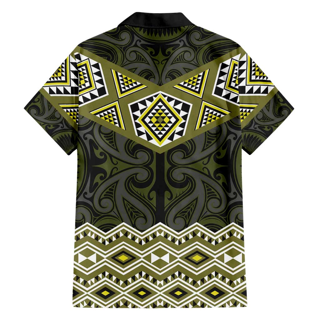New Zealand Aotearoa Family Matching Short Sleeve Bodycon Dress and Hawaiian Shirt Yellow Taniko Art Maori Pattern LT05 - Polynesian Pride