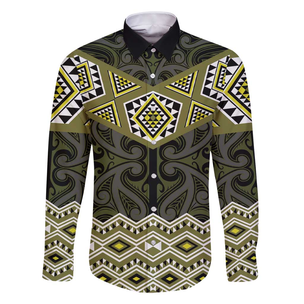 New Zealand Aotearoa Family Matching Short Sleeve Bodycon Dress and Hawaiian Shirt Yellow Taniko Art Maori Pattern LT05 Dad's Shirt - Long Sleeve Yellow - Polynesian Pride