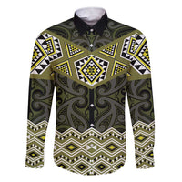 New Zealand Aotearoa Family Matching Short Sleeve Bodycon Dress and Hawaiian Shirt Yellow Taniko Art Maori Pattern LT05 Dad's Shirt - Long Sleeve Yellow - Polynesian Pride