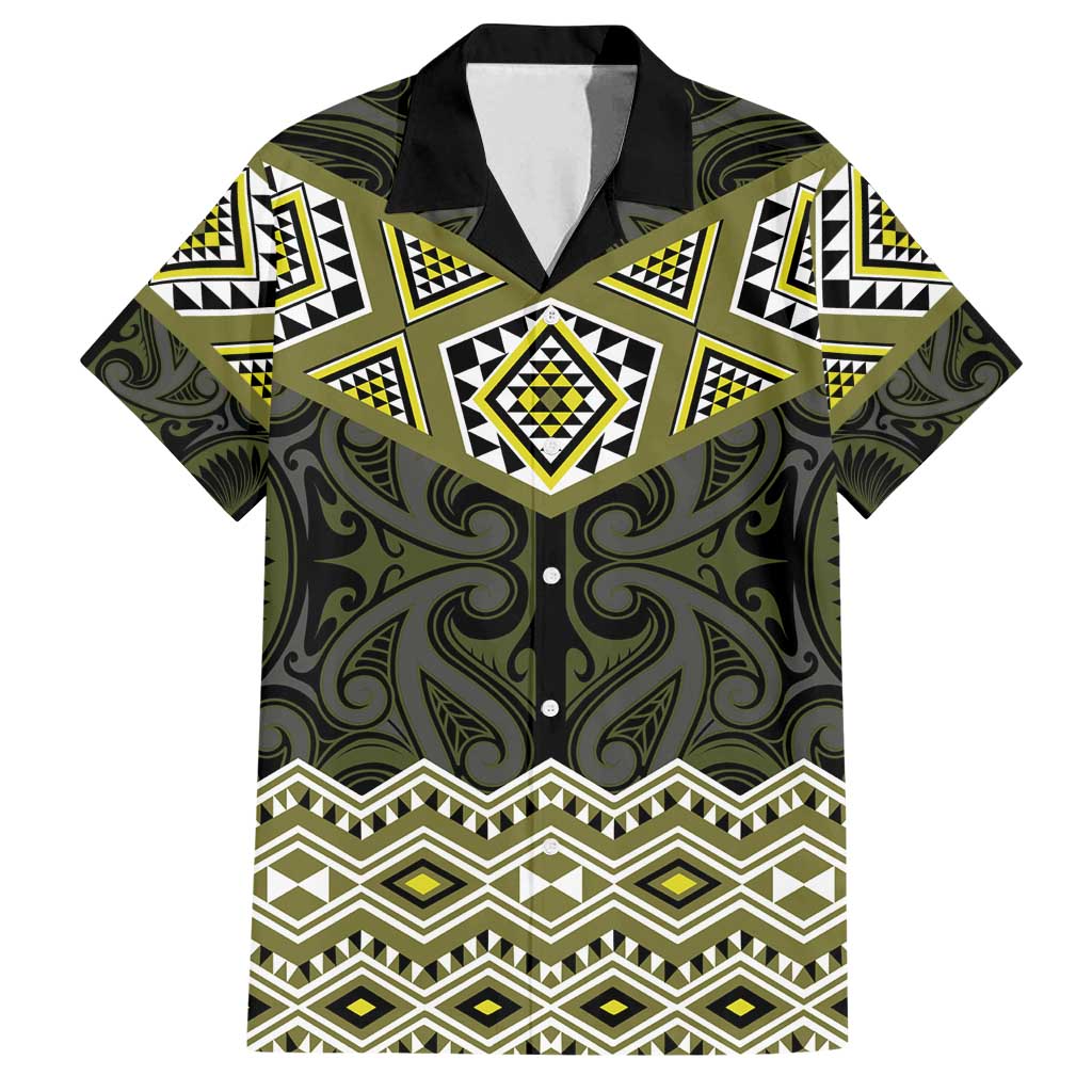 New Zealand Aotearoa Family Matching Tank Maxi Dress and Hawaiian Shirt Yellow Taniko Art Maori Pattern LT05 Dad's Shirt - Short Sleeve Yellow - Polynesian Pride