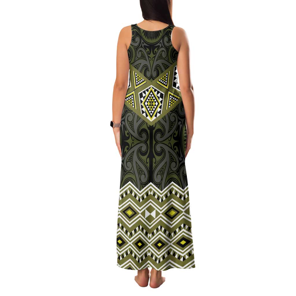 New Zealand Aotearoa Family Matching Tank Maxi Dress and Hawaiian Shirt Yellow Taniko Art Maori Pattern LT05 - Polynesian Pride