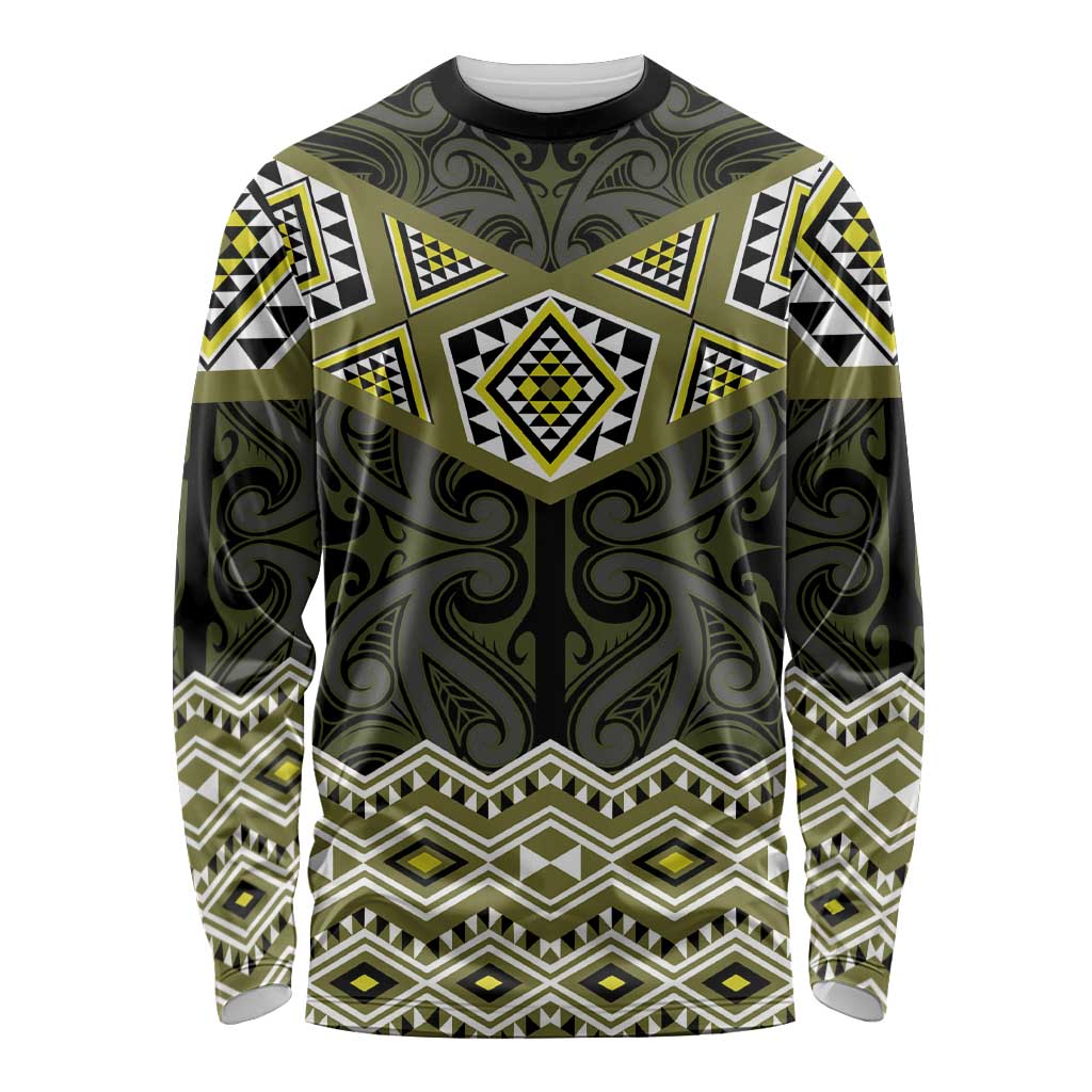New Zealand Aotearoa Long Sleeve Shirt Yellow Taniko Art Maori Pattern LT05 Unisex Yellow - Polynesian Pride