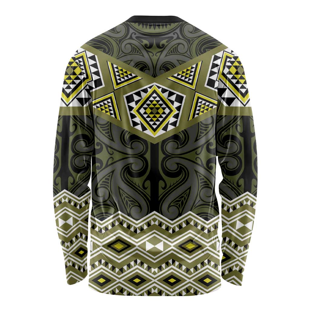 New Zealand Aotearoa Long Sleeve Shirt Yellow Taniko Art Maori Pattern LT05 - Polynesian Pride