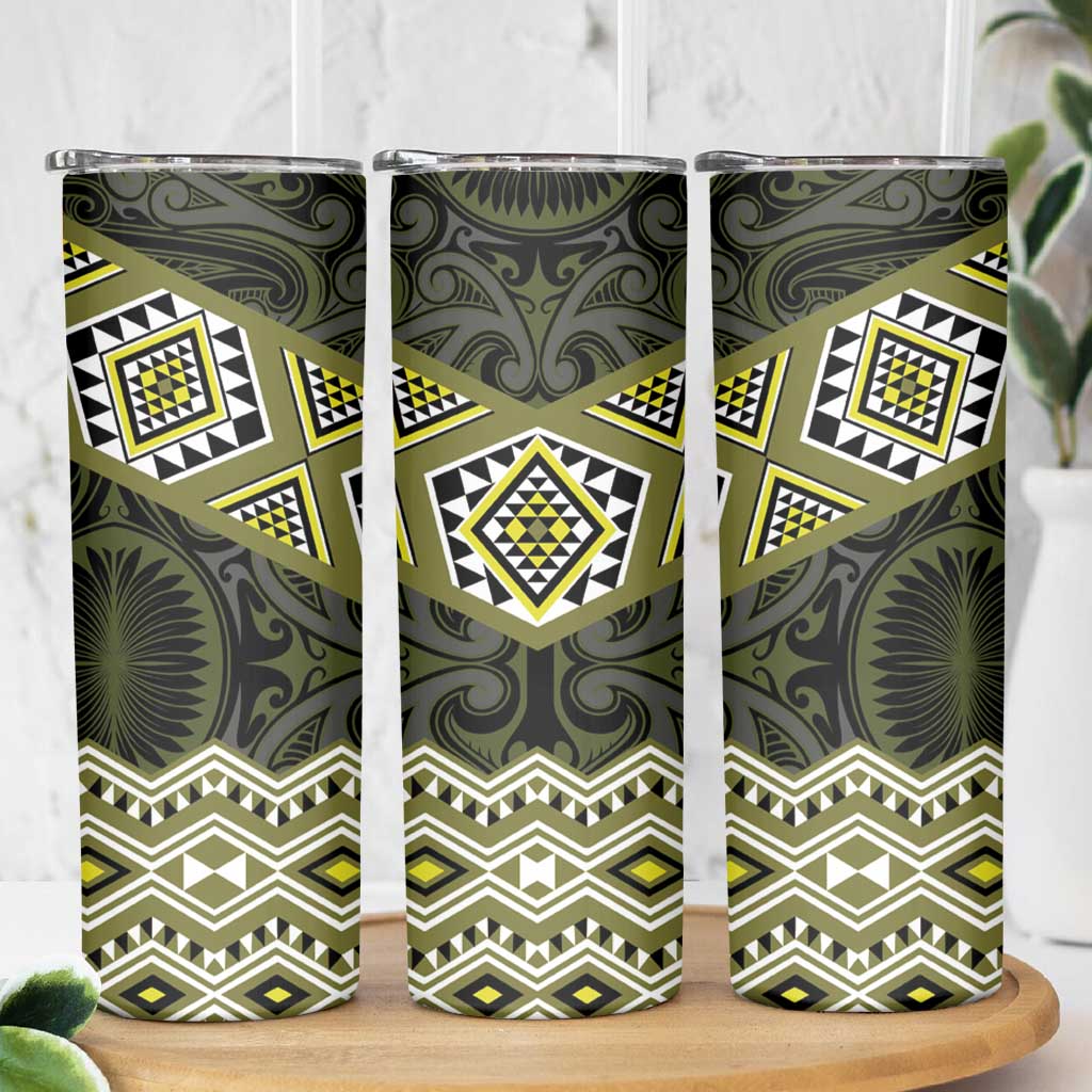 New Zealand Aotearoa Skinny Tumbler Yellow Taniko Art Maori Pattern LT05 - Polynesian Pride