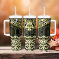 New Zealand Aotearoa Tumbler With Handle Yellow Taniko Art Maori Pattern