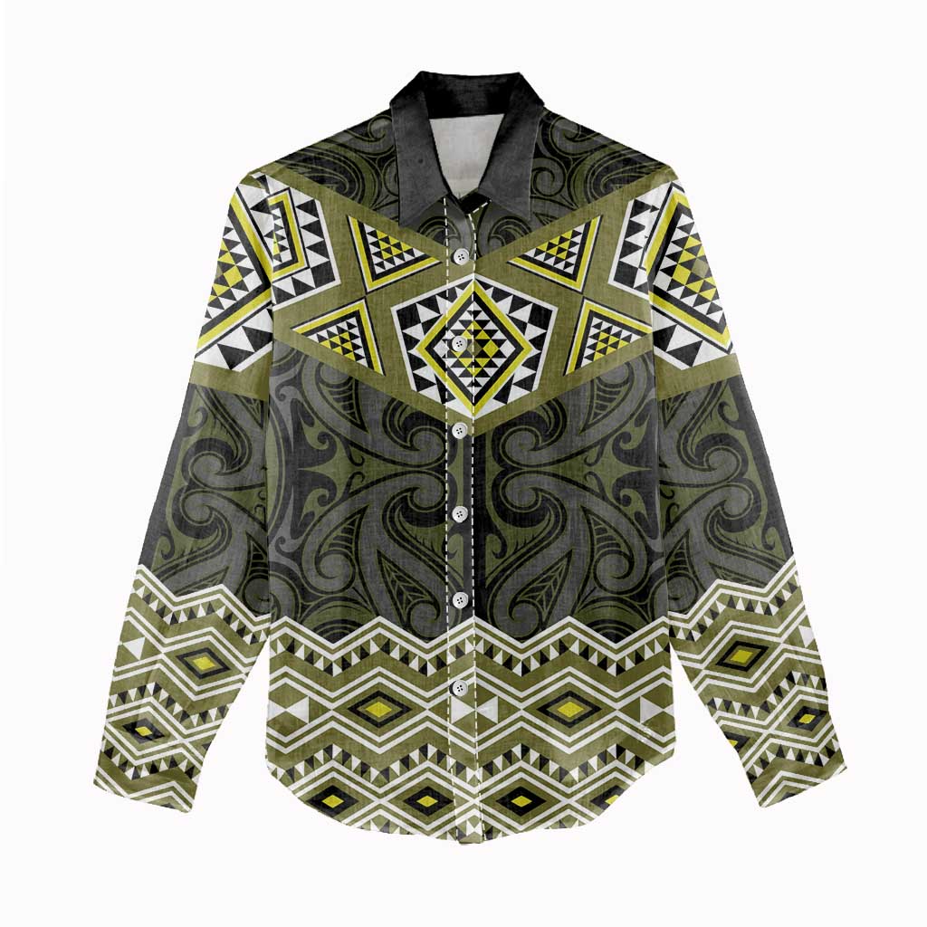 New Zealand Aotearoa Women Casual Shirt Yellow Taniko Art Maori Pattern LT05 - Polynesian Pride