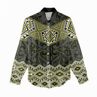 New Zealand Aotearoa Women Casual Shirt Yellow Taniko Art Maori Pattern LT05 - Polynesian Pride