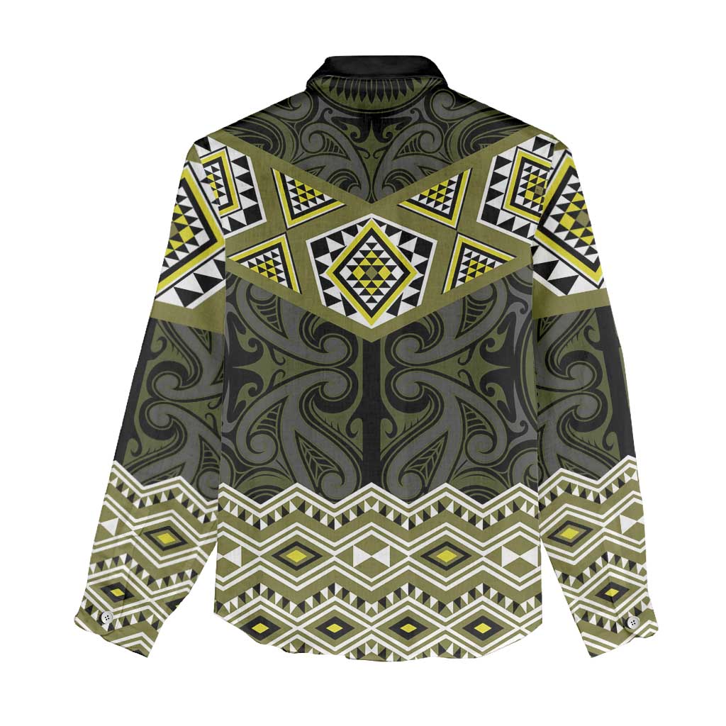 New Zealand Aotearoa Women Casual Shirt Yellow Taniko Art Maori Pattern LT05 - Polynesian Pride
