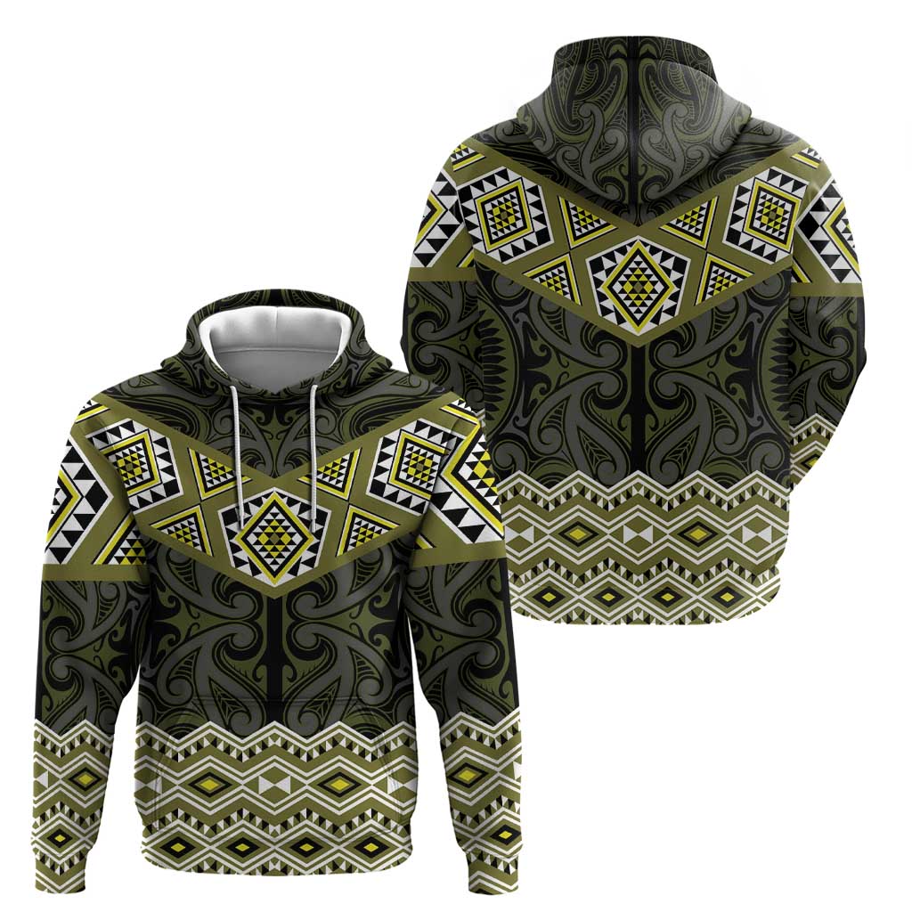 New Zealand Aotearoa Zip Hoodie Yellow Taniko Art Maori Pattern