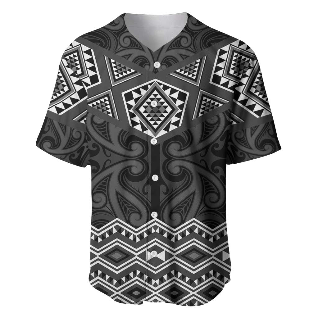 New Zealand Aotearoa Baseball Jersey Black Taniko Art Maori Pattern LT05 Black - Polynesian Pride