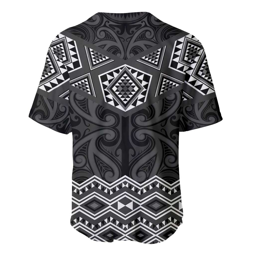 New Zealand Aotearoa Baseball Jersey Black Taniko Art Maori Pattern LT05 - Polynesian Pride