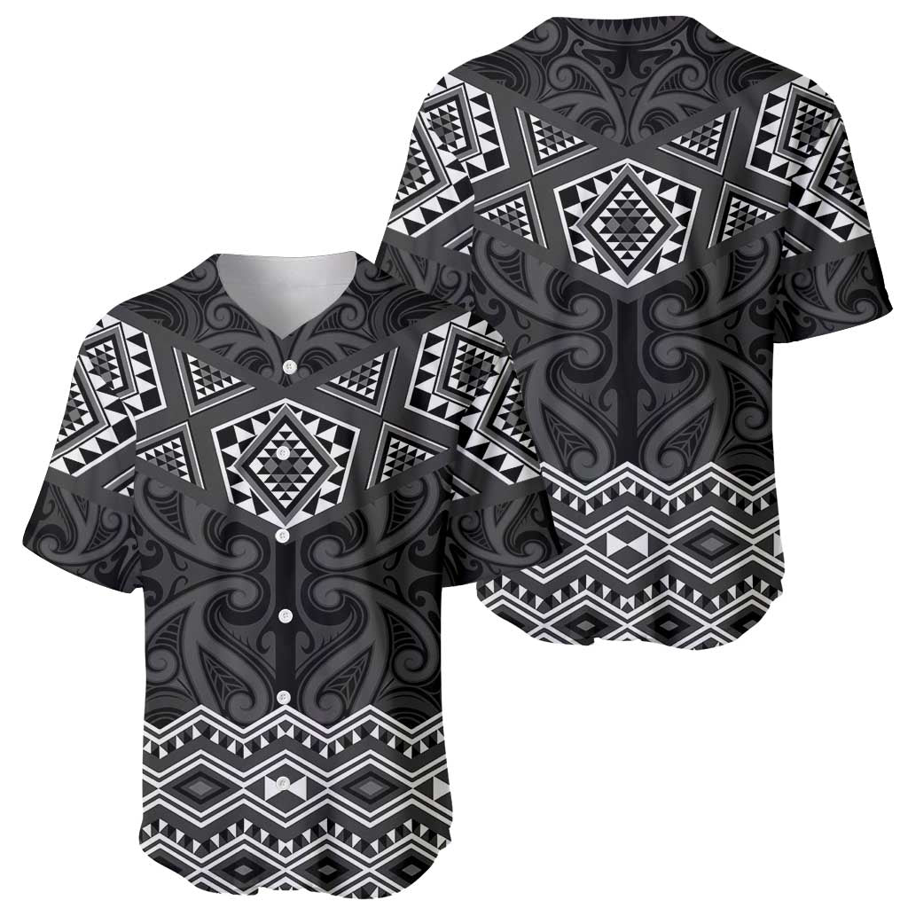 New Zealand Aotearoa Baseball Jersey Black Taniko Art Maori Pattern LT05 - Polynesian Pride