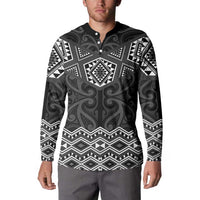 New Zealand Aotearoa Button Sweatshirt Black Taniko Art Maori Pattern