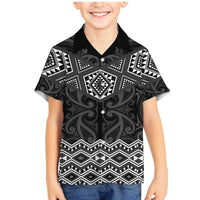 New Zealand Aotearoa Family Matching Mermaid Dress and Hawaiian Shirt Black Taniko Art Maori Pattern LT05 Son's Shirt Black - Polynesian Pride