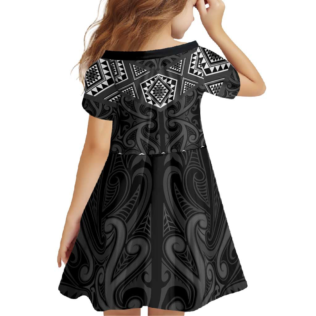 New Zealand Aotearoa Family Matching Off Shoulder Maxi Dress and Hawaiian Shirt Black Taniko Art Maori Pattern