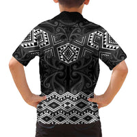 New Zealand Aotearoa Family Matching Off Shoulder Short Dress and Hawaiian Shirt Black Taniko Art Maori Pattern LT05 - Polynesian Pride