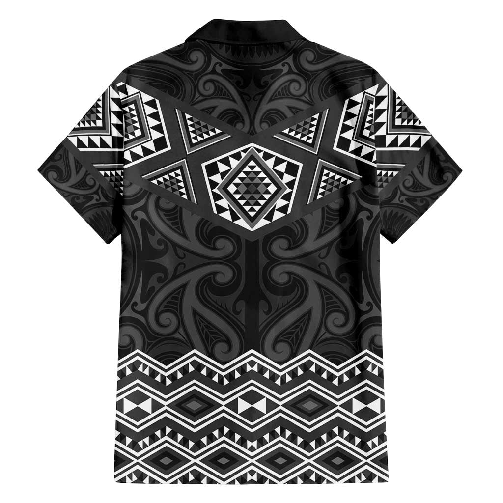 New Zealand Aotearoa Family Matching Off Shoulder Short Dress and Hawaiian Shirt Black Taniko Art Maori Pattern LT05 - Polynesian Pride