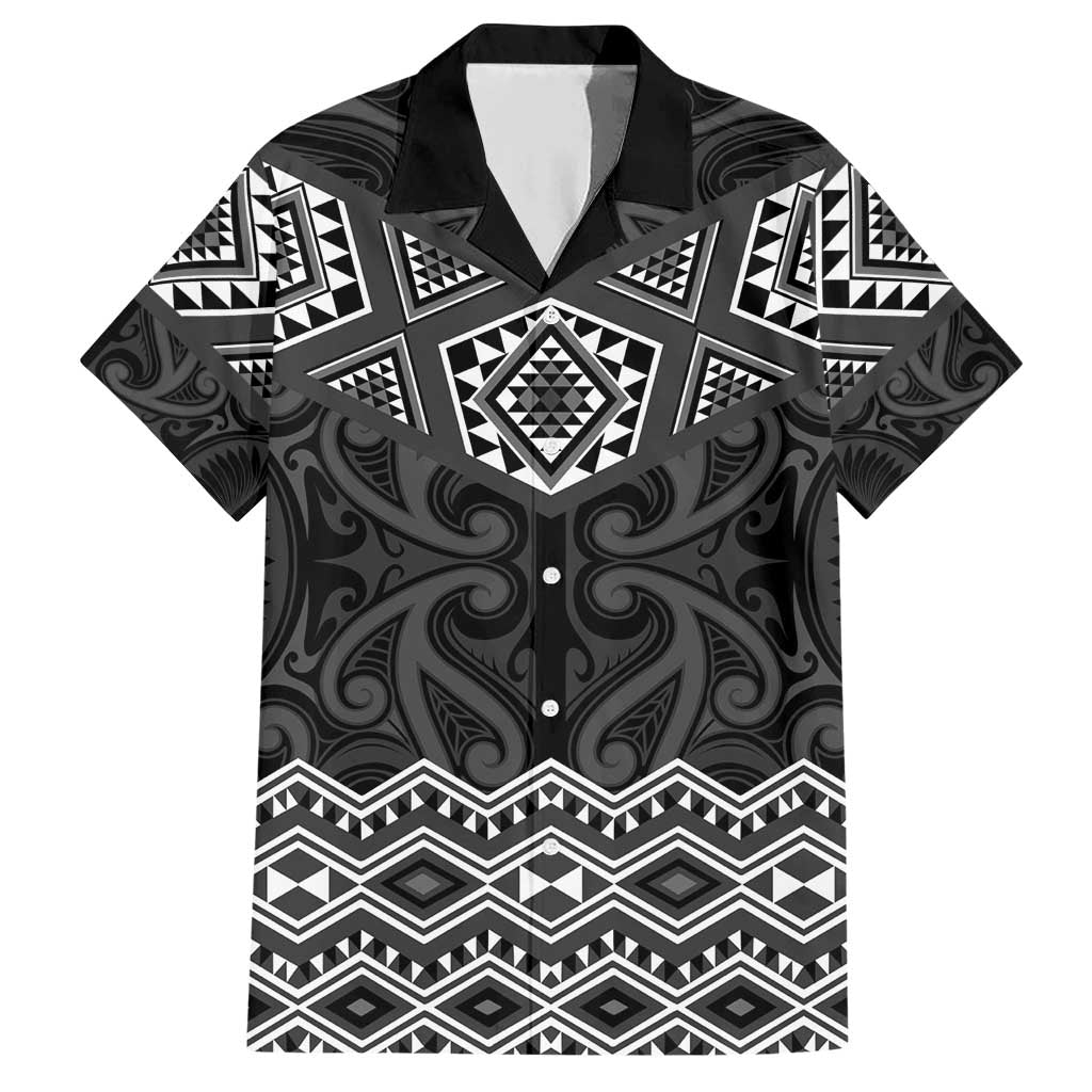 New Zealand Aotearoa Family Matching Short Sleeve Bodycon Dress and Hawaiian Shirt Black Taniko Art Maori Pattern LT05 Dad's Shirt - Short Sleeve Black - Polynesian Pride