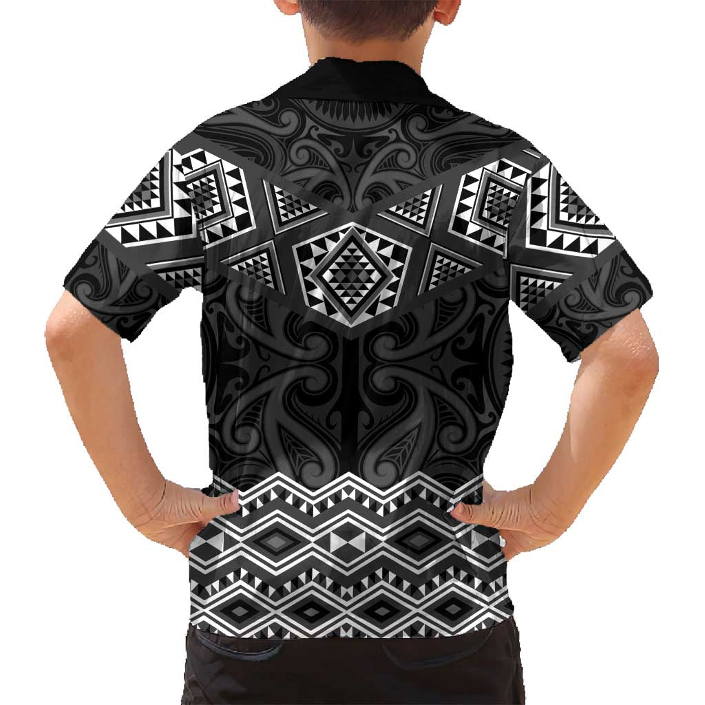 New Zealand Aotearoa Family Matching Summer Maxi Dress and Hawaiian Shirt Black Taniko Art Maori Pattern LT05 - Polynesian Pride