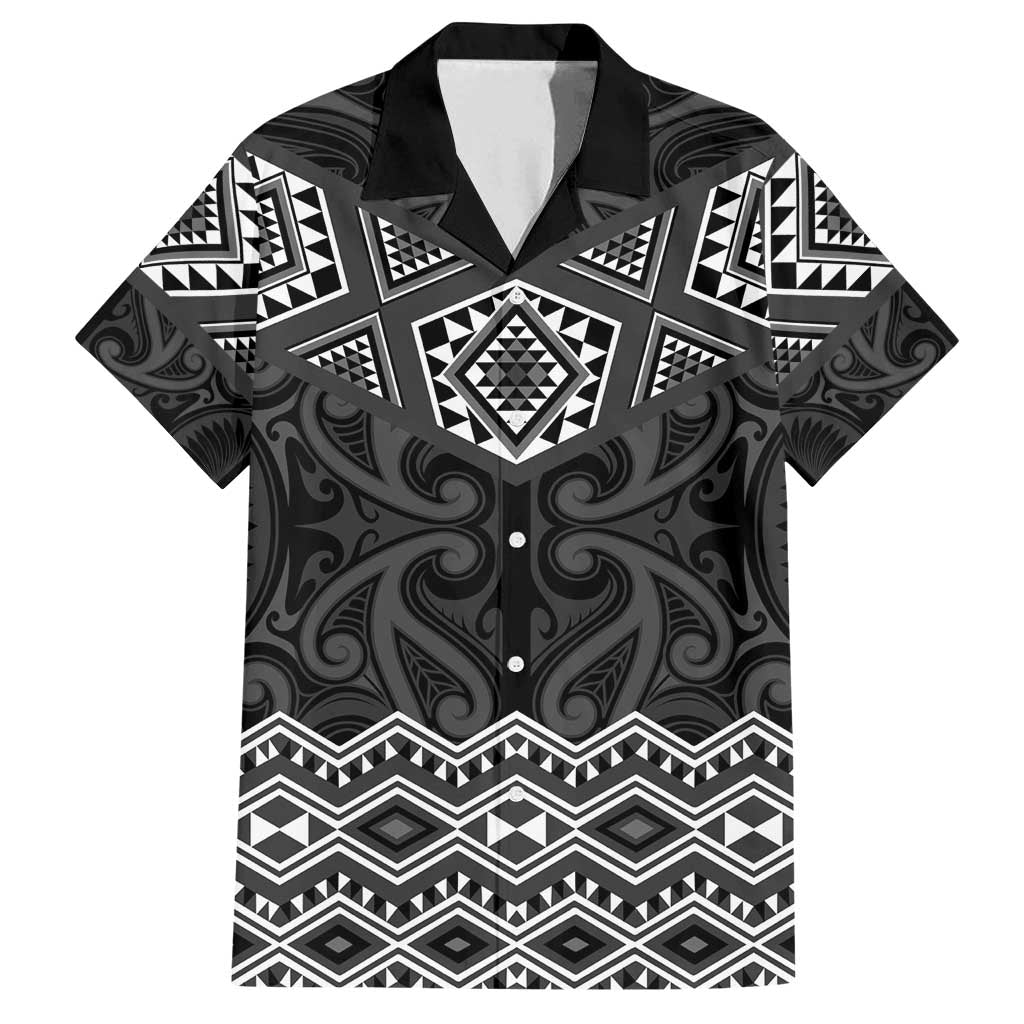 New Zealand Aotearoa Family Matching Summer Maxi Dress and Hawaiian Shirt Black Taniko Art Maori Pattern LT05 Dad's Shirt - Short Sleeve Black - Polynesian Pride