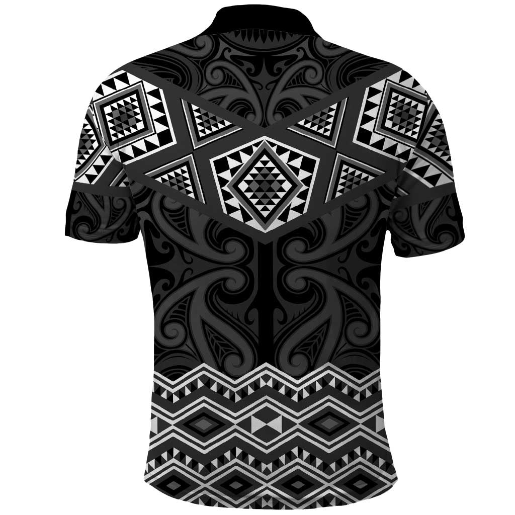 New Zealand Aotearoa Polo Shirt Black Taniko Art Maori Pattern