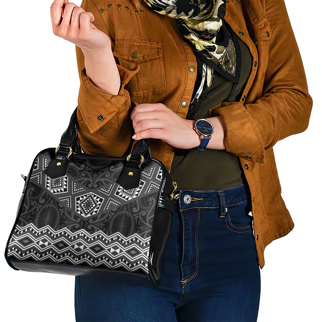 New Zealand Aotearoa Shoulder Handbag Black Taniko Art Maori Pattern LT05 - Polynesian Pride