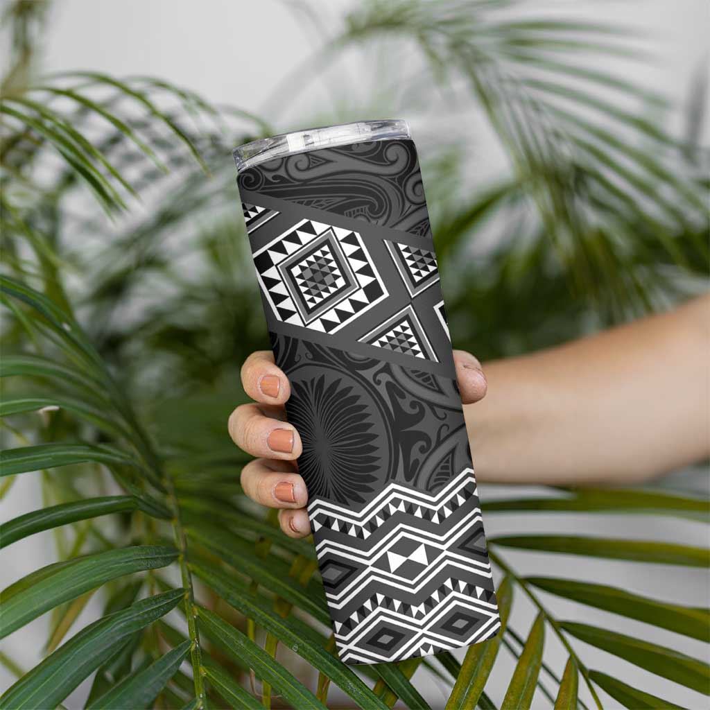New Zealand Aotearoa Skinny Tumbler Black Taniko Art Maori Pattern LT05 - Polynesian Pride