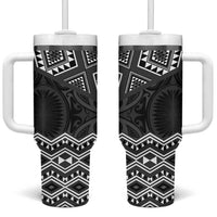 New Zealand Aotearoa Tumbler With Handle Black Taniko Art Maori Pattern