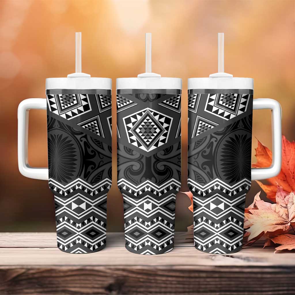 New Zealand Aotearoa Tumbler With Handle Black Taniko Art Maori Pattern