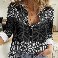 New Zealand Aotearoa Women Casual Shirt Black Taniko Art Maori Pattern LT05 Female Black - Polynesian Pride