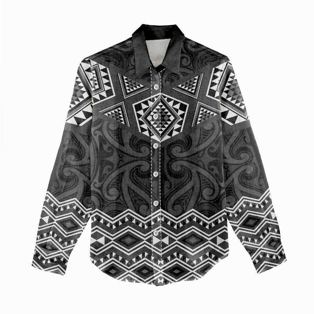 New Zealand Aotearoa Women Casual Shirt Black Taniko Art Maori Pattern LT05 - Polynesian Pride