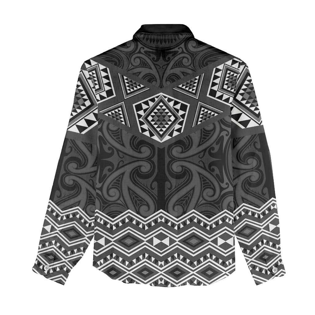 New Zealand Aotearoa Women Casual Shirt Black Taniko Art Maori Pattern LT05 - Polynesian Pride