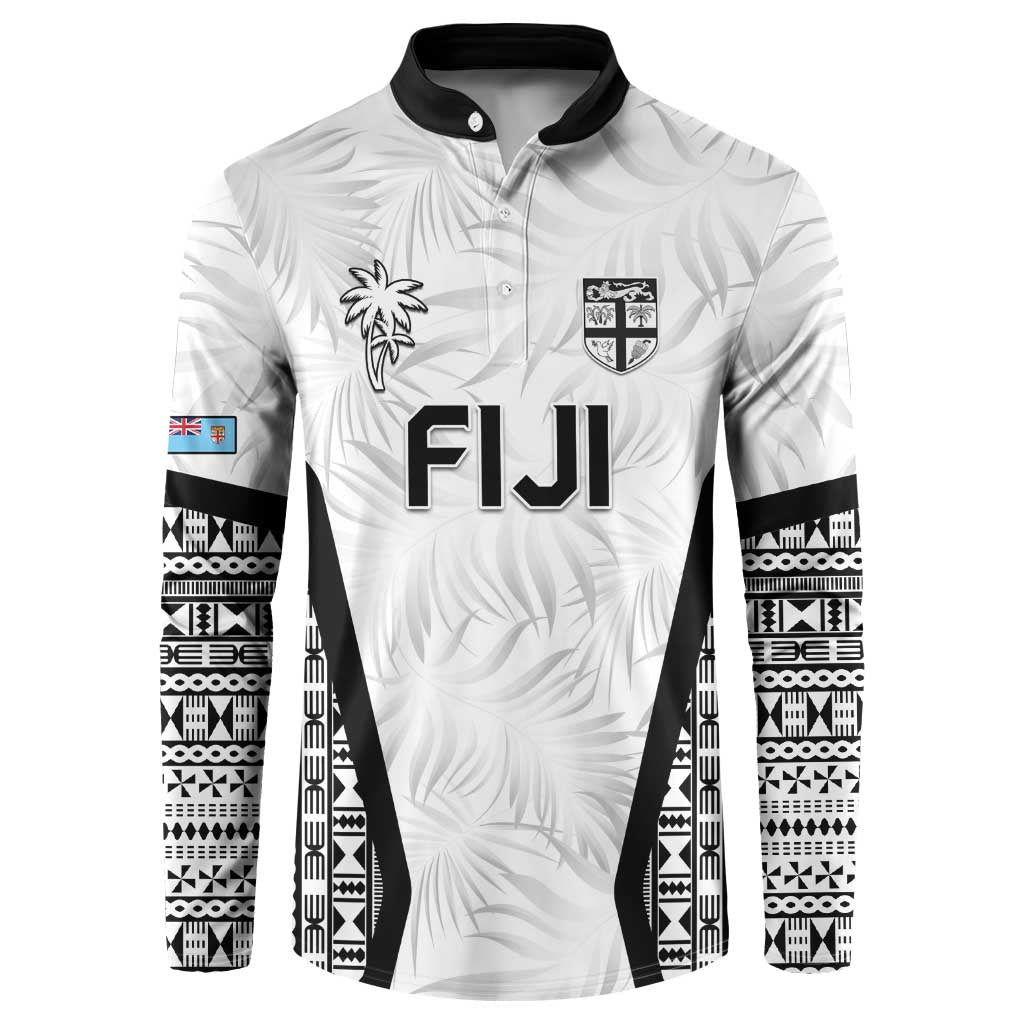 Custom Fiji 2026 Rugby Button Sweatshirt Fijian Tapa Pattern LT05 White - Polynesian Pride
